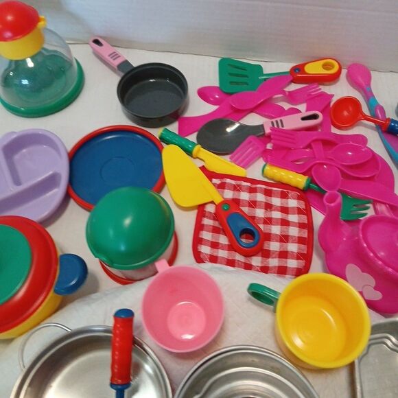 100+ Lot of Kids Pretend Play Toy Food, Dishes, Utensils, Pots, Pans for Kitchen - Picture 16 of 16